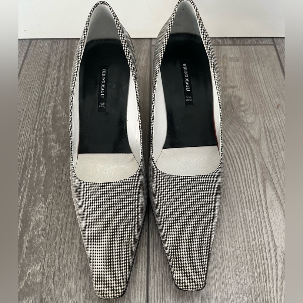 Bruno Magli Black and White Check Lucite Heel Pump. Size 7.5. Never worn.